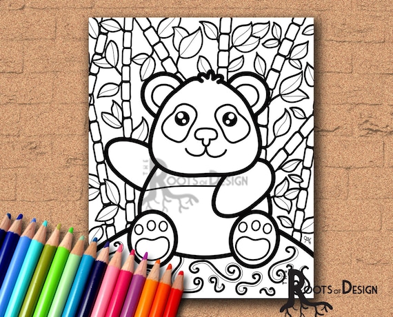 Descarga instante pãgina para colorear panda coloring print arte garabato imprimible estilo kawaii