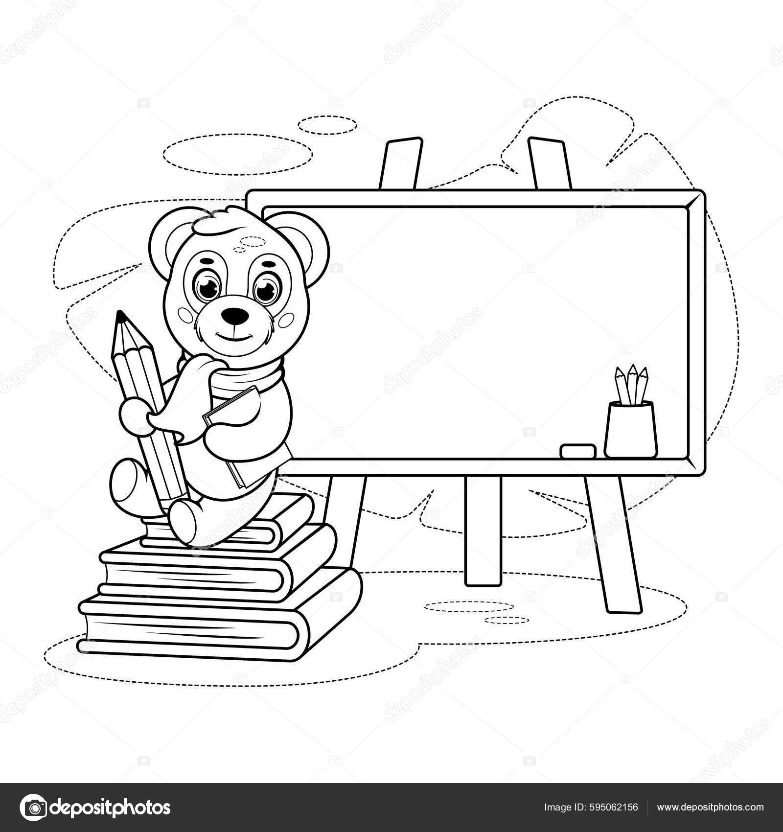 Coloring page smart panda pencil school board books vector de stock por vkofficeoduagmail