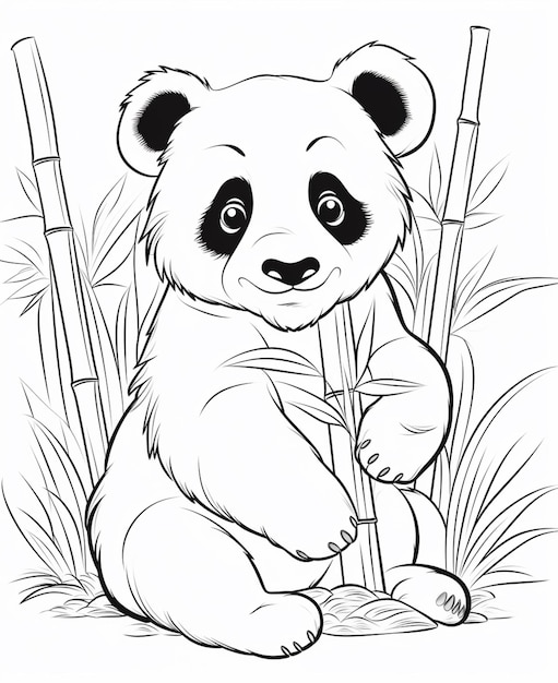 Premium ai image a panda bear sitting on the ground with bamboo poles generative ai