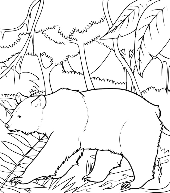 Oso en la selva para colorear pintar e imprimir vector premium