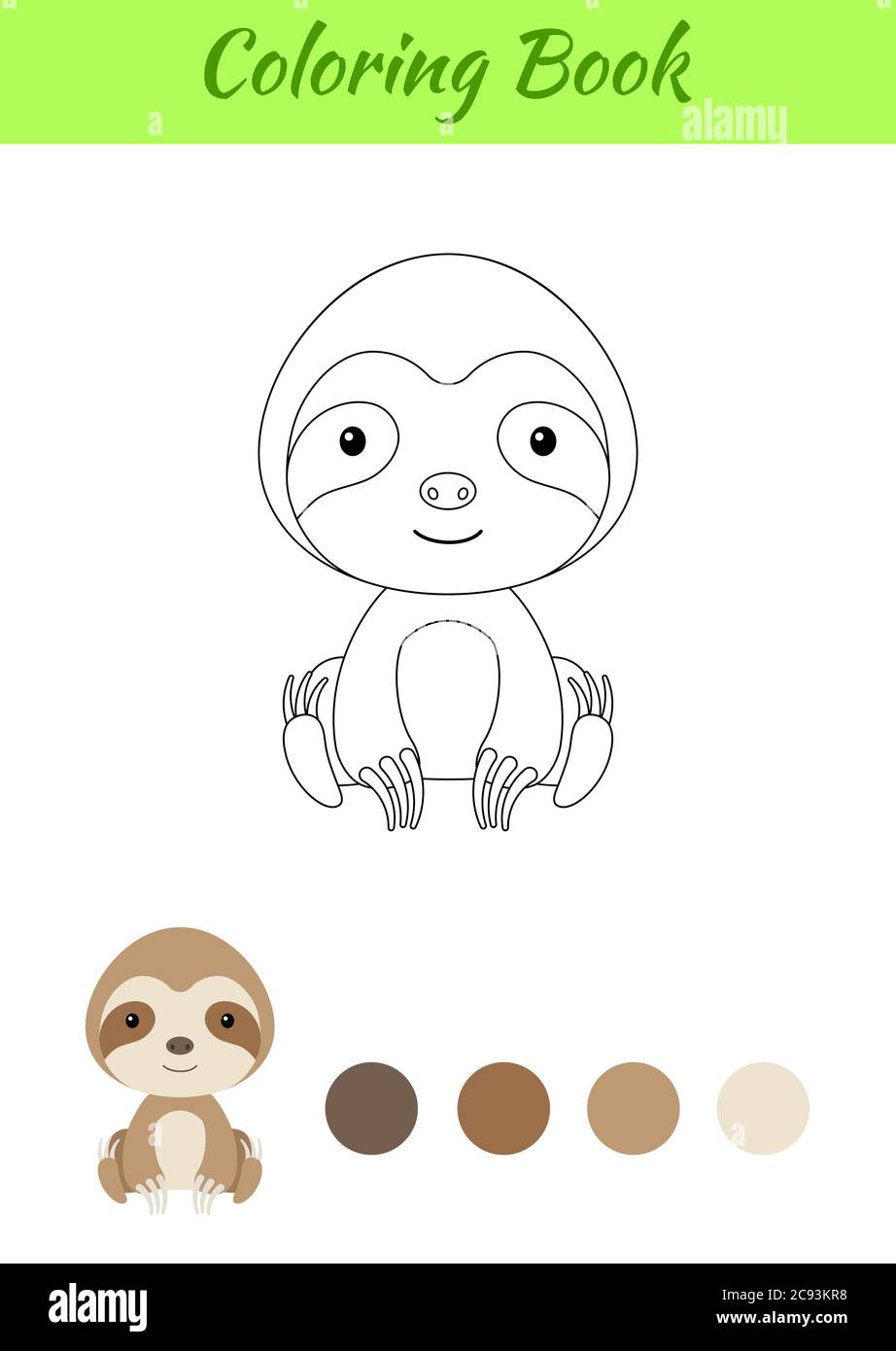 Coloring page little sitting baby sloth coloring book for kids educational activity for preschool years kids and toddlers with cute animal stock vector image art