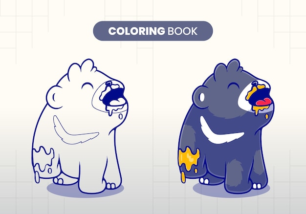 Dibujado a mano lindo oso perezoso comiendo miel ilustraciãn libro para colorear para que los niãos completen vector premium