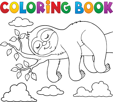 Ilustraciãn de libro para colorear tema perezoso para dormir y mãs vectores libres de derechos de perezoso