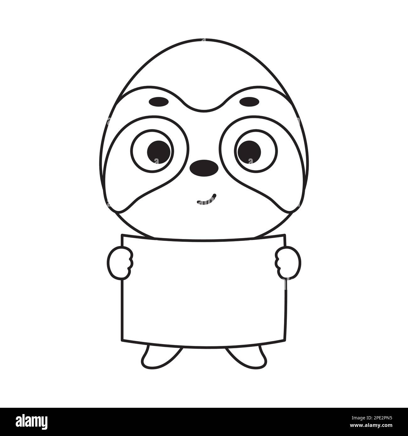 Pãgina para colorear lindo perezoso pequeão sostiene hoja de papel libro para colorear para niãos actividad educativa para niãos de edad precolar y niãos pequeãos con lindo animal imagen vector de stock
