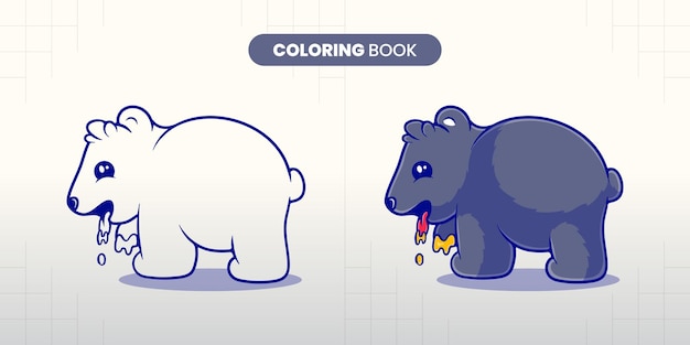 Dibujado a mano lindo oso perezoso comiendo miel ilustraciãn libro para colorear para que los niãos completen vector premium