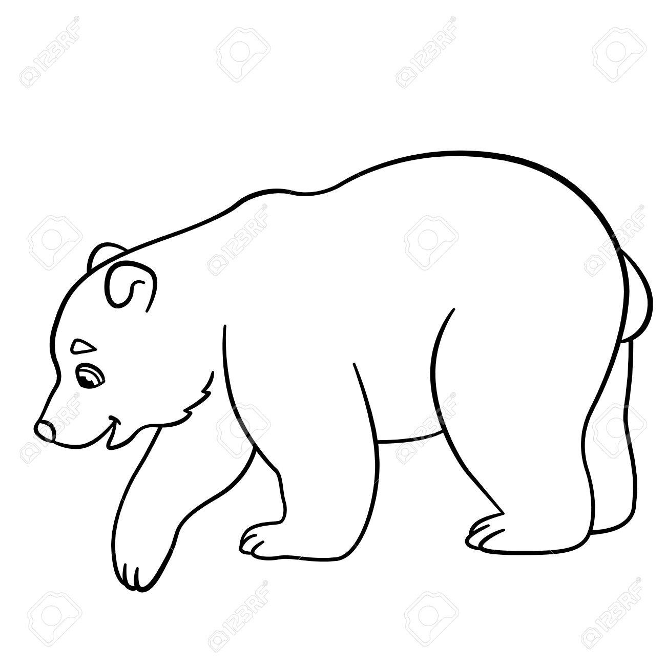 Coloring pages little cute baby polar bear stands and smiles royalty free svg cliparts vectors and stock illustration image