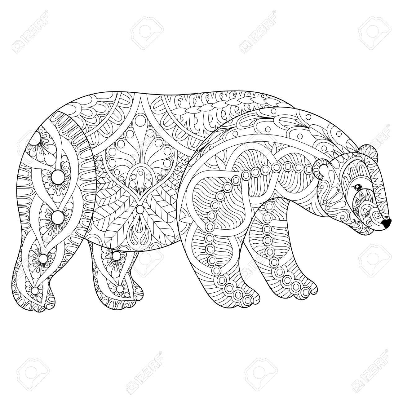 Vector zentangle polar bear head for adult anti stress coloring pages book white bear for art therapy mascot tribal tattoo art greeting card hand drawn patterned illustration royalty free svg cliparts vectors