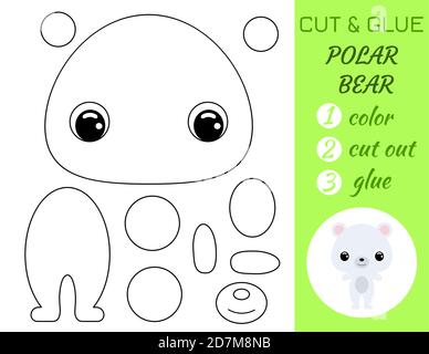 Cut and glue baby polar bear education developing worksheet color paper game for preschool children cut parts of image and glue on paper stock vector image art