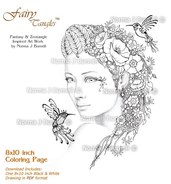 Kolibri flãstern fairy tangles erwachsenen ausmalbilder by norma j burnell digital coloring book pages graustufen bilder