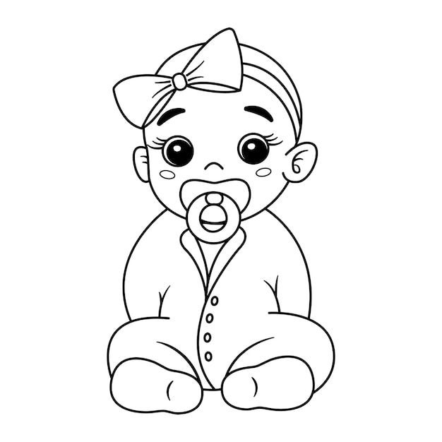 Premium vector little girl for coloring page