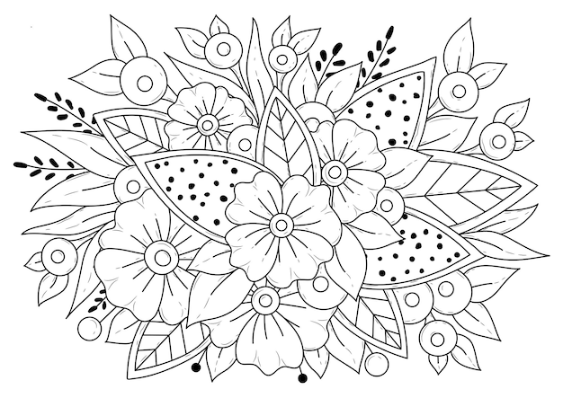 Premium vector floral background for coloring coloring page for children and adults vector background with flowers for drawing