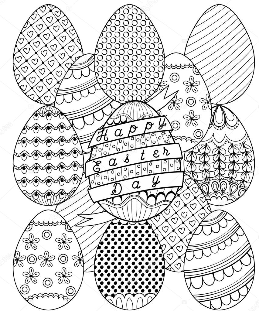 Hand drawn artistic easter eggs pattern for adult coloring page stock vector by ipanki