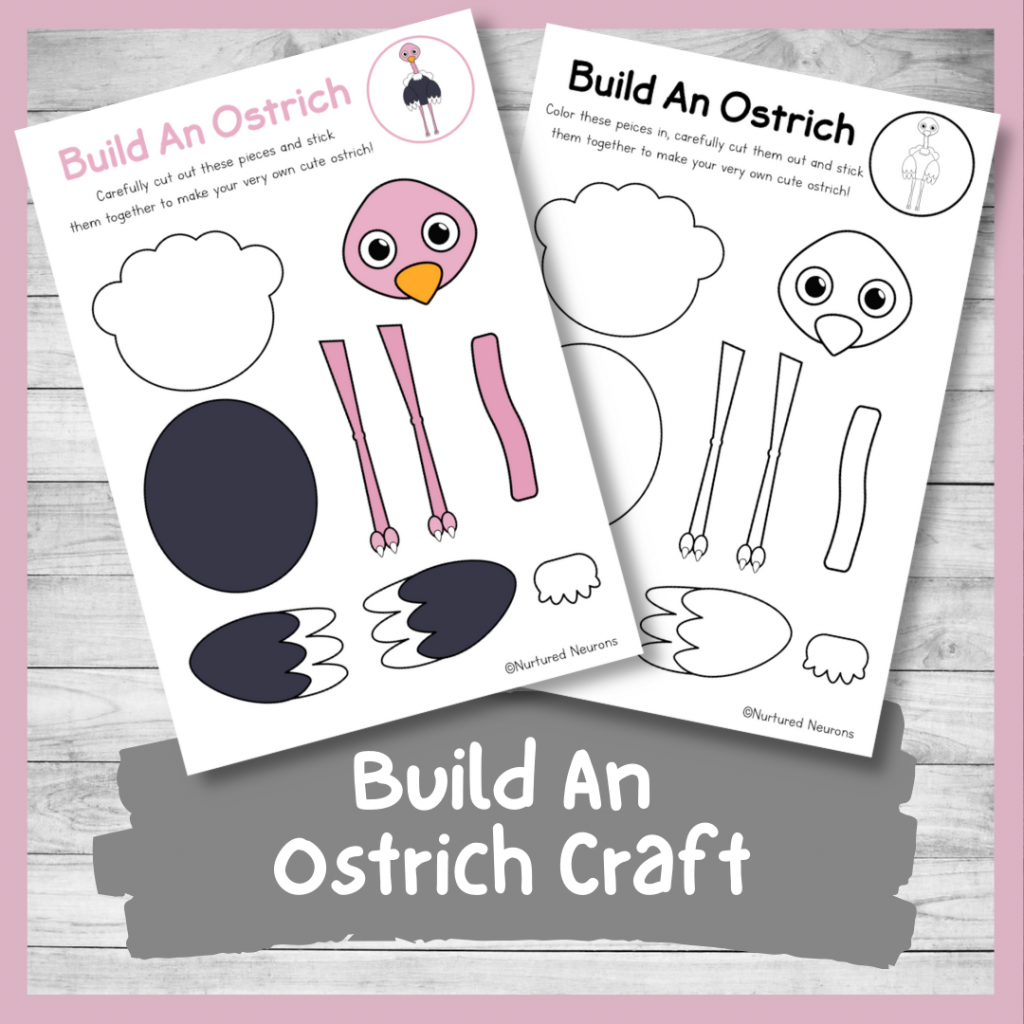 Cute build an ostrich craft cut and paste activity for kids