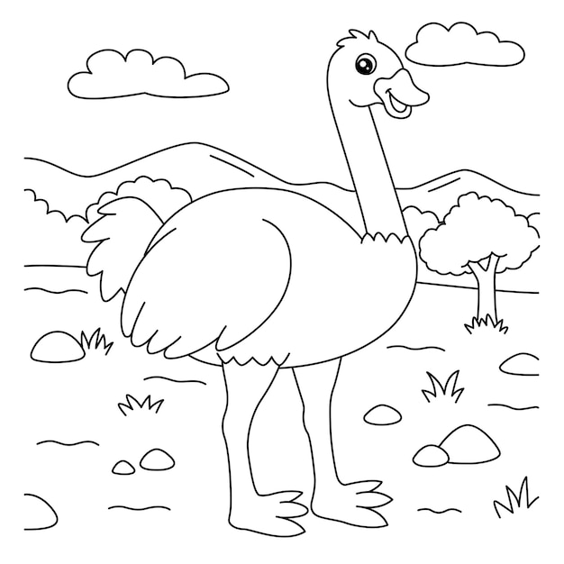 Premium vector ostrich coloring page for kids