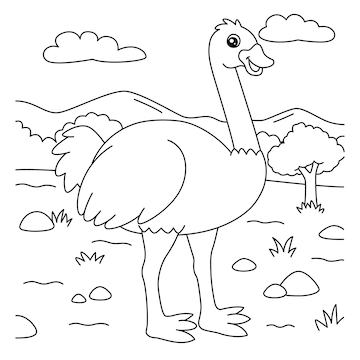 Premium vector ostrich coloring page for kids