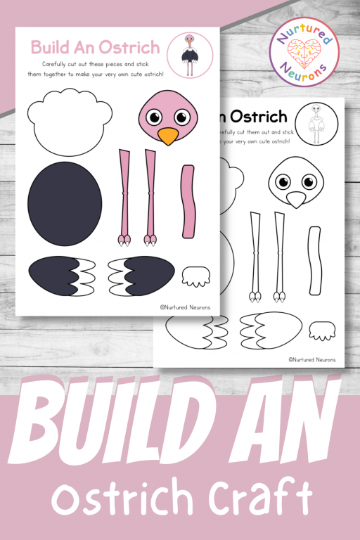 Cute build an ostrich craft cut and paste activity for kids