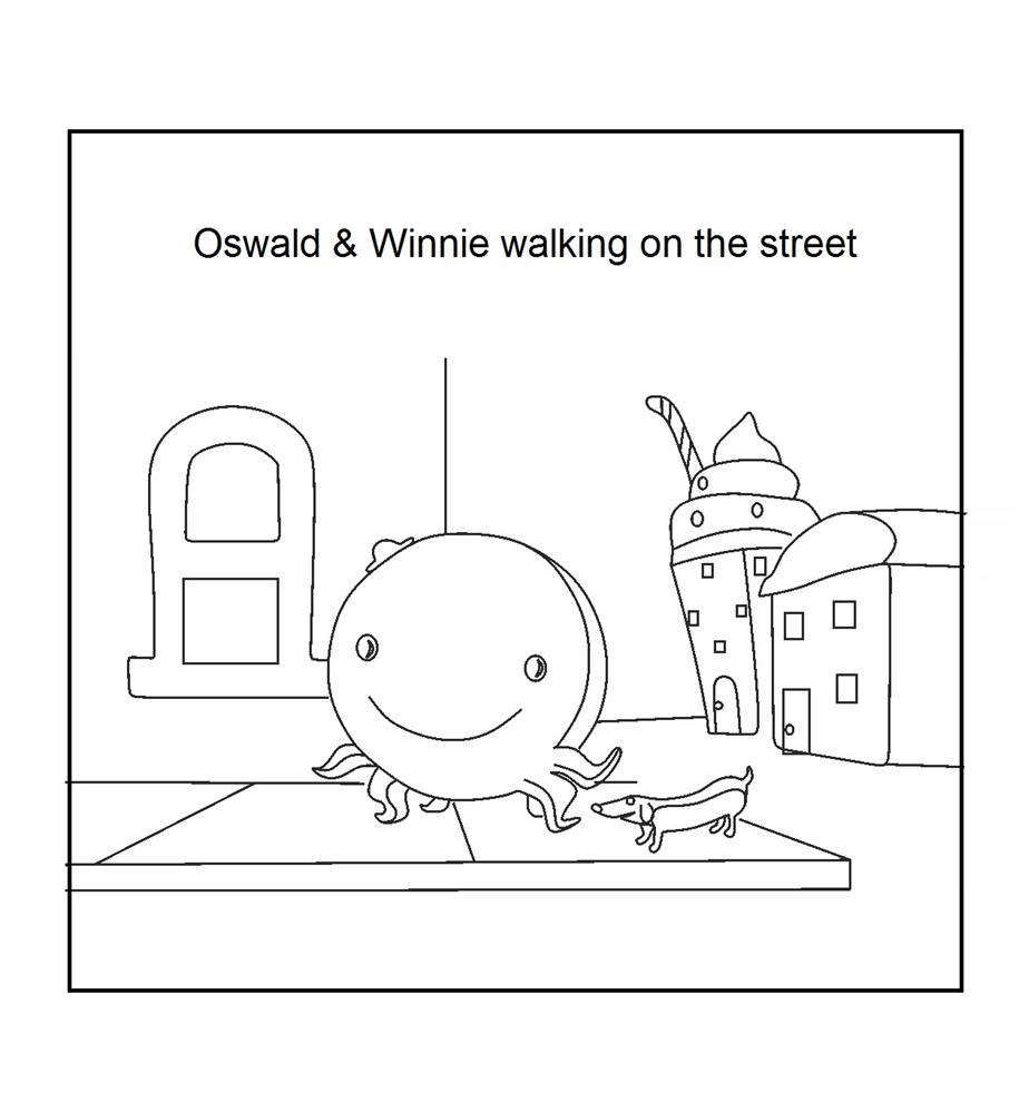 Oswald and winnie walking on the street coloring printable