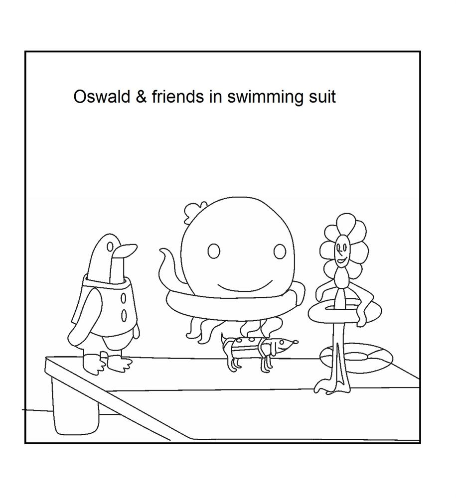 Oswald and friend in swimming suit coloring printable page