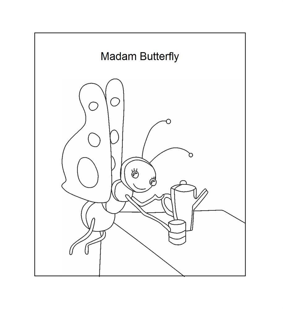 Madame butterfly coloring printable page