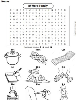 Ot word family activity word search coloring sheet phonics worksheet