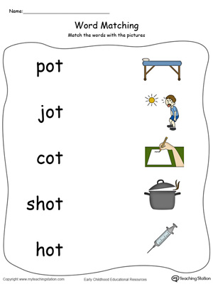 Free ot word family picture and word match in color