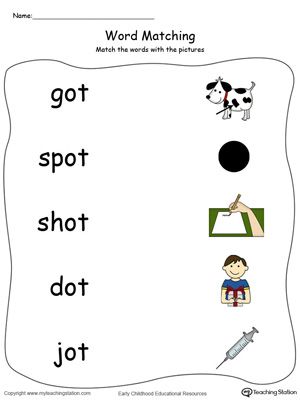 Free ot word family picture match color word families kdergarten word families word families prtables
