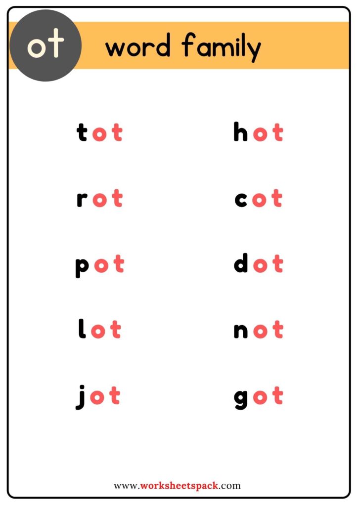 Ot word family worksheets