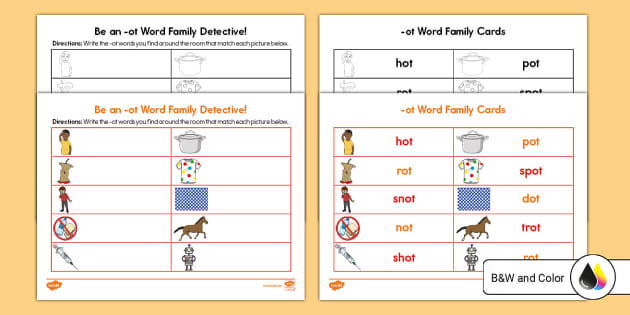 Ot word family read and write the room activity