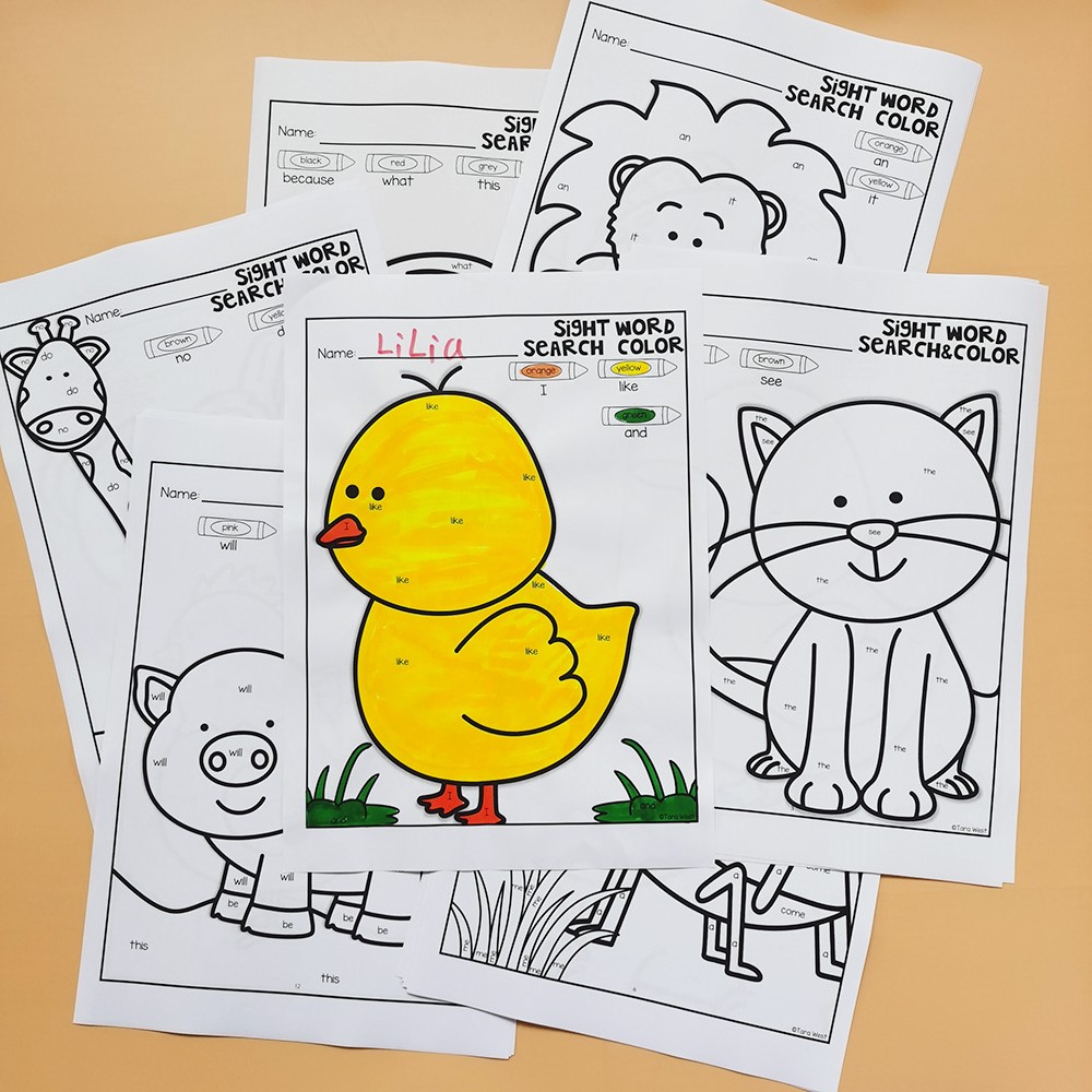 Color word drawing coloring by sight word classroom game integration workbook classroom teaching reading books learn english