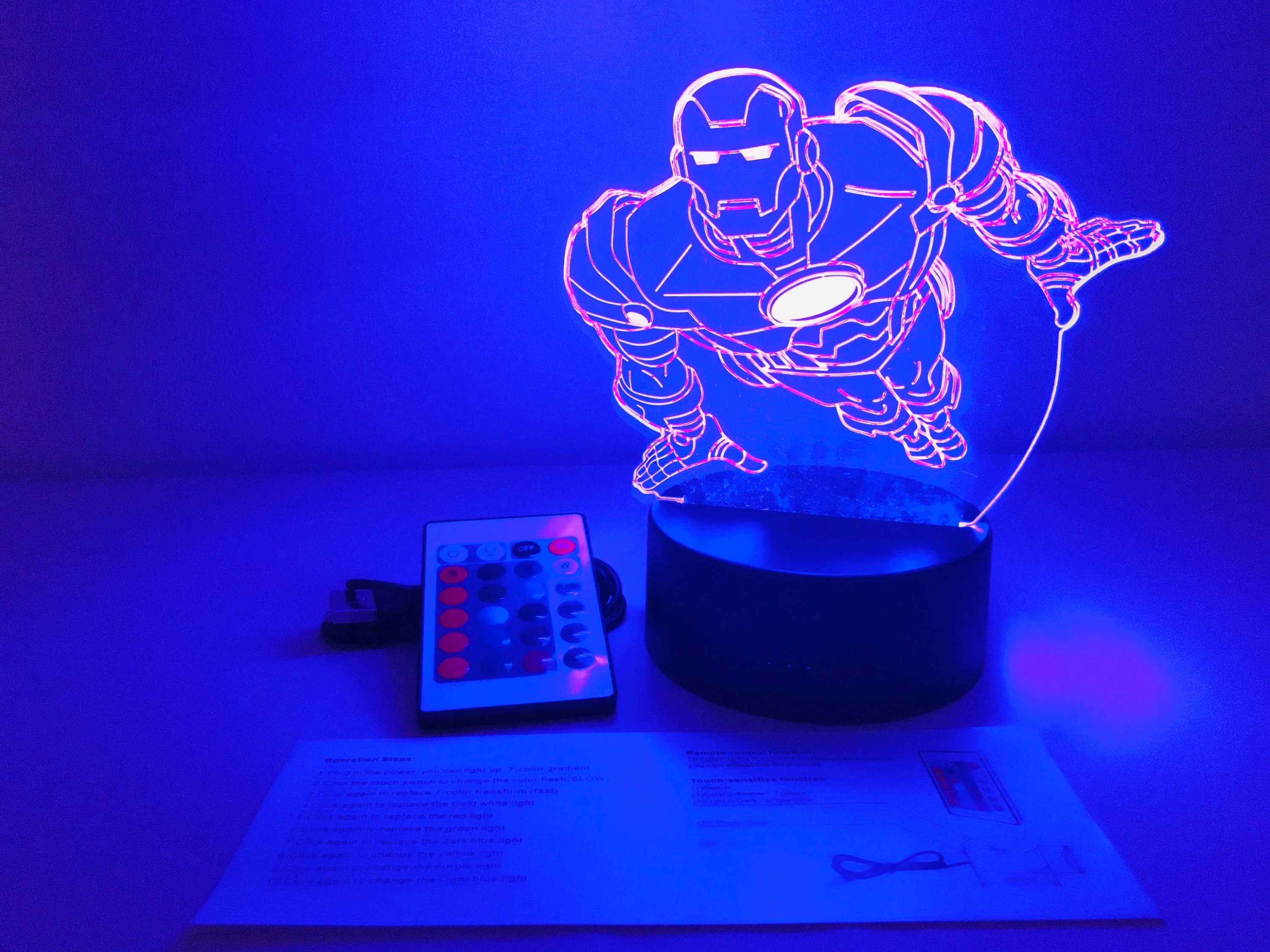 Iron man flying d night light illusion lamp usb remote control colour