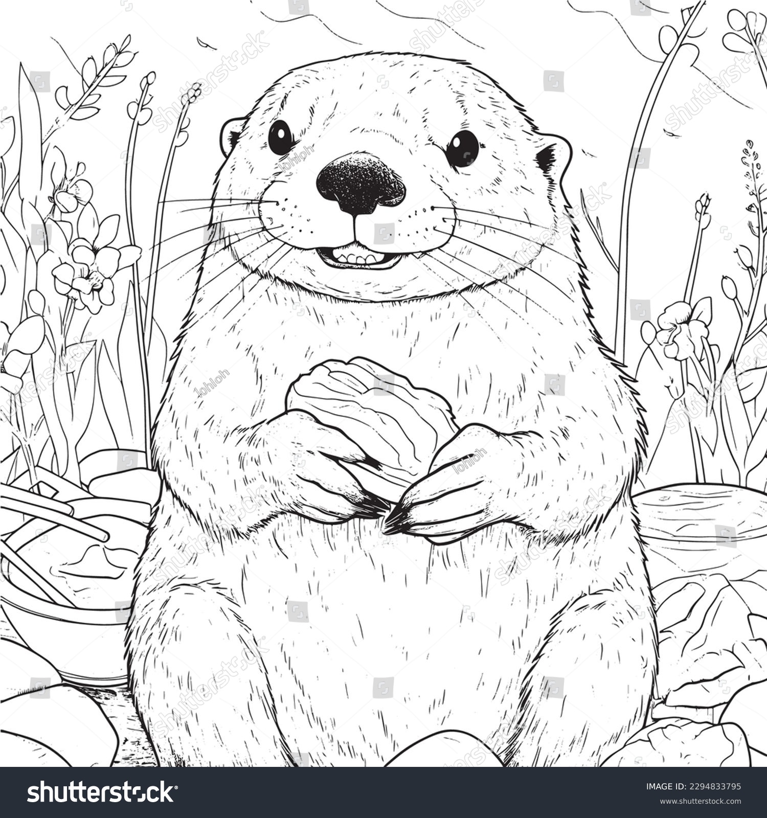 Otter black white coloring pages kids stock vector royalty free