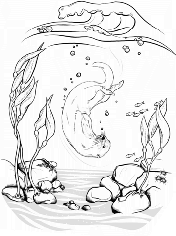 Sea otter diving underwater coloring page free printable coloring pages