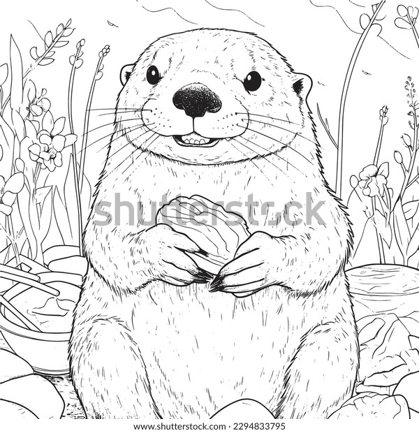 Otter black white coloring pages kids stock vector royalty free