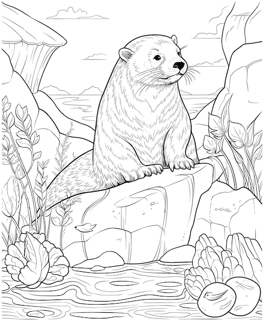 Premium vector sea otter colouring pages line art