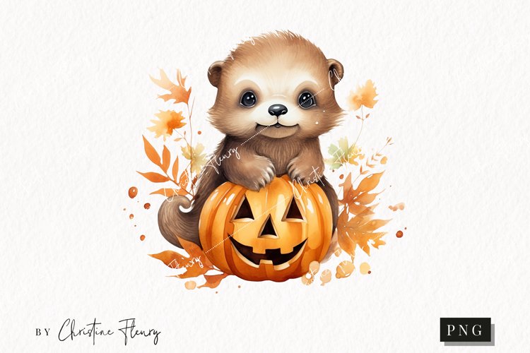 Watercolor fall otter clipart watercolor fall png