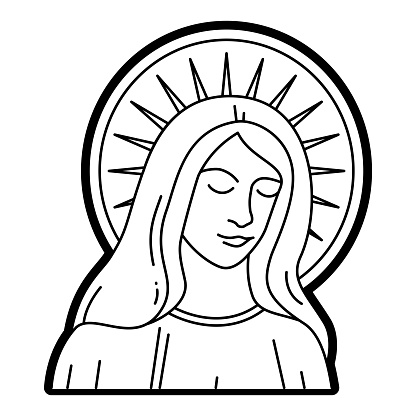 Virgin mary statue vector catholic illustration religious line drawing of our lady of grace head and chest stock illustration