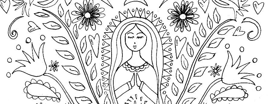 Mother mary coloring page pattern
