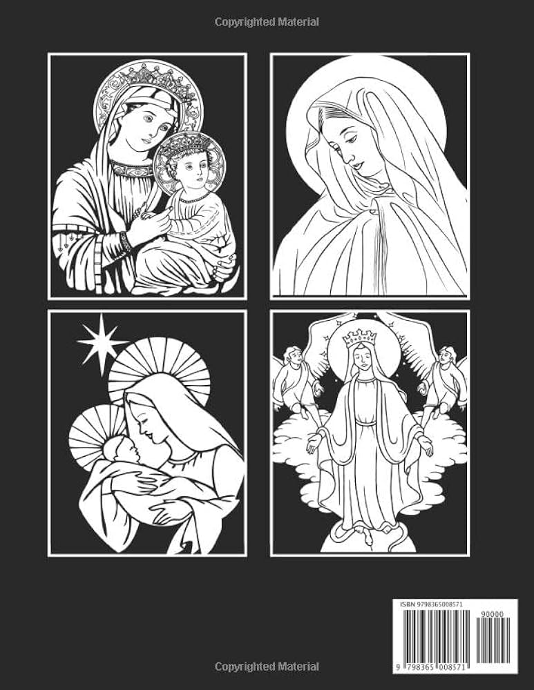Midnight blessed virgin mary coloring book divine illustrations of the most holy virgin mary on black background for kids adults to relieve stress joy rainbow books