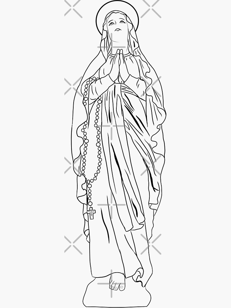 Our lady of fatima simple black line art sticker for sale by thecatholiclady