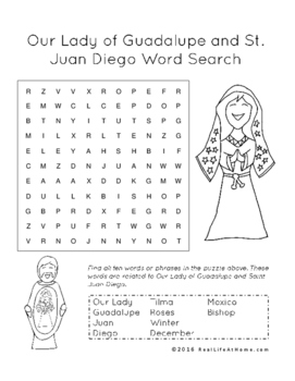 Our lady of guadalupe and saint juan diego printables activity packet