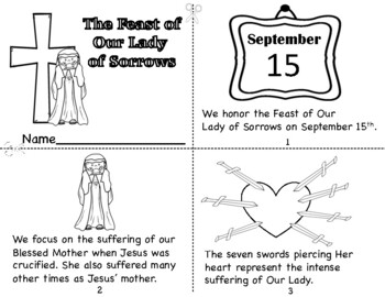 The feast of our lady of sorrows mini book and coloring pages tpt