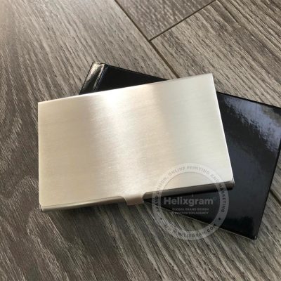 Polished silver metal business card holder