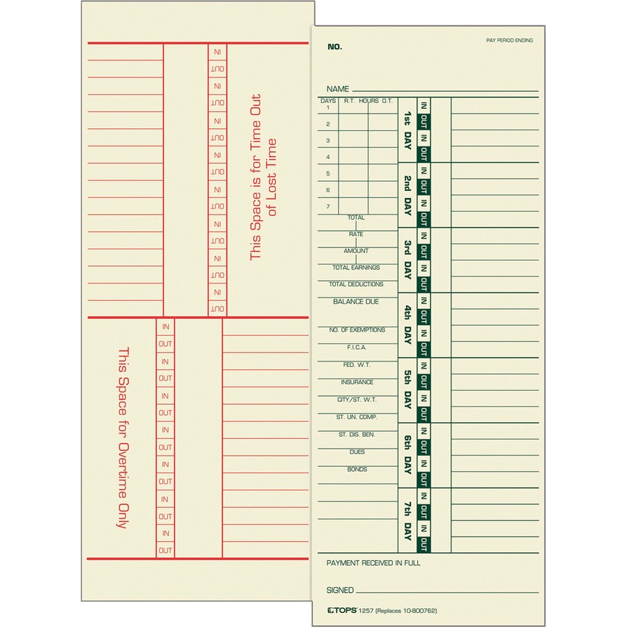 Tops numbered daysfull payroll time cards