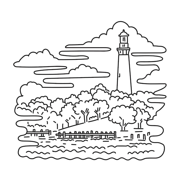 Premium vector currituck beach lighthouse in outer banks north carolina usa mono line art