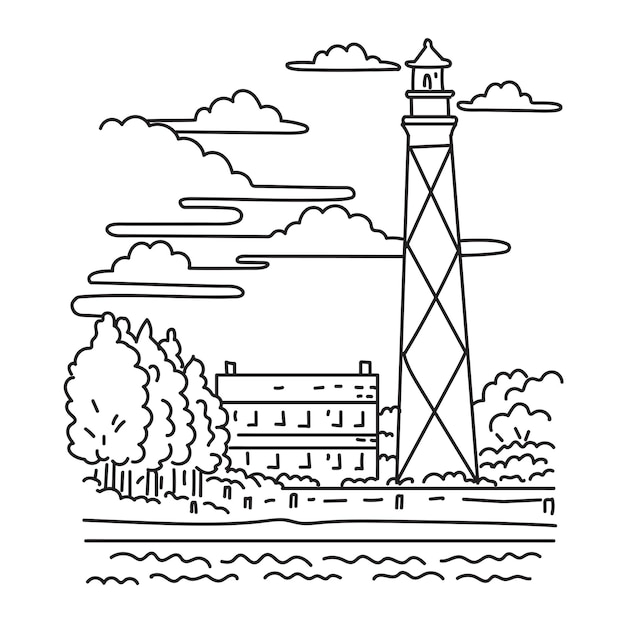 Premium vector cape lookout lighthouse in outer banks north carolina usa mono line art