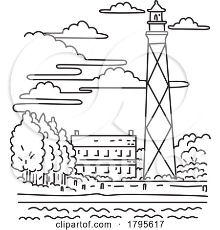 Cape lookout lighthouse in outer banks north carolina usa mono line art by patrimonio