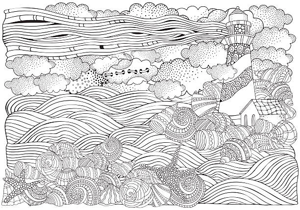 Sketch of light house for coloring book stock illustrations royalty