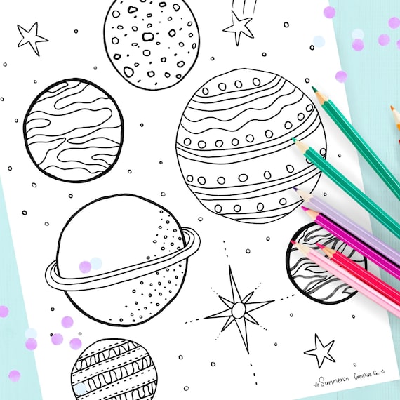 Space coloring page outer space printable coloring sheet