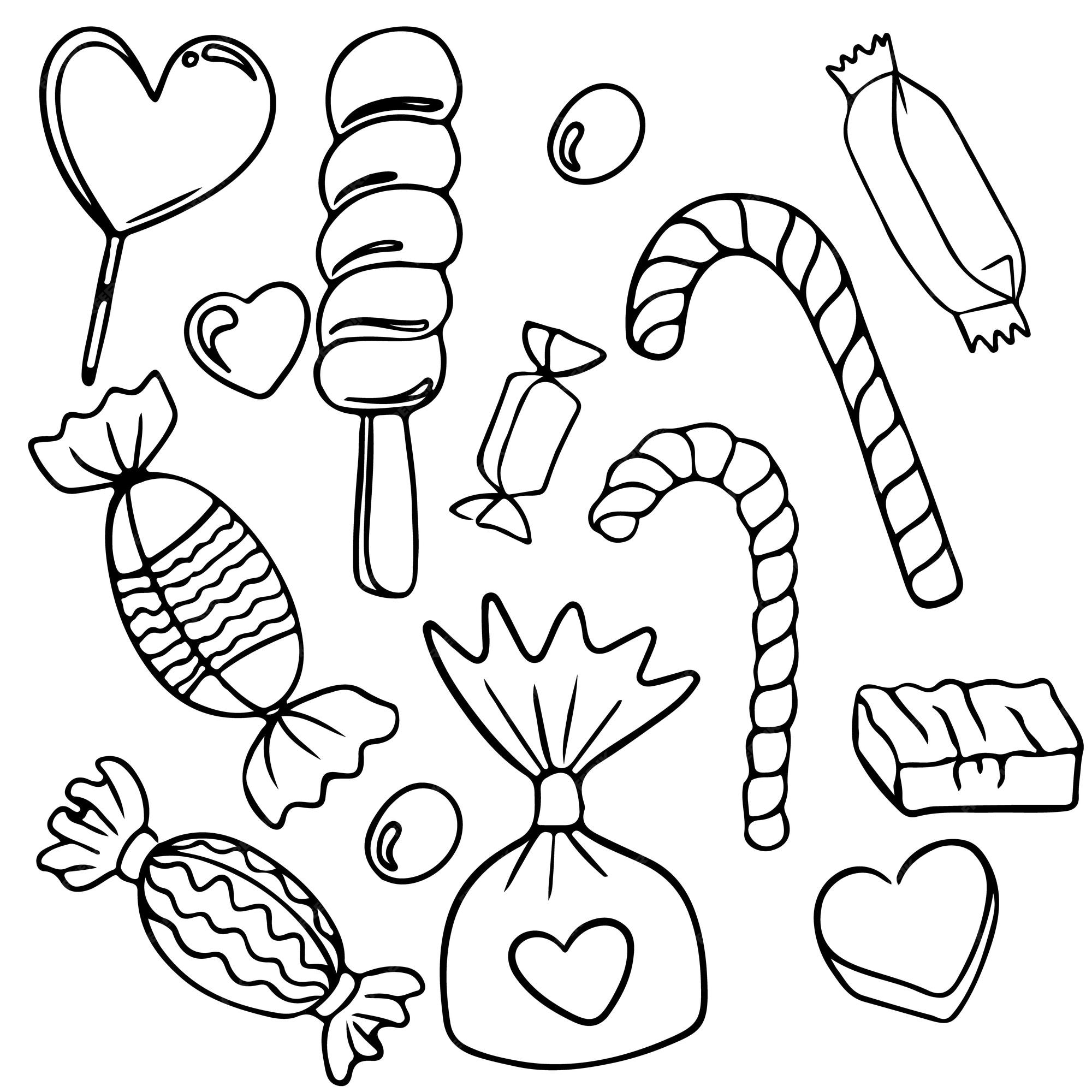 Premium vector hand drawn candy bar set coloring book page template outline doodle vector illustration