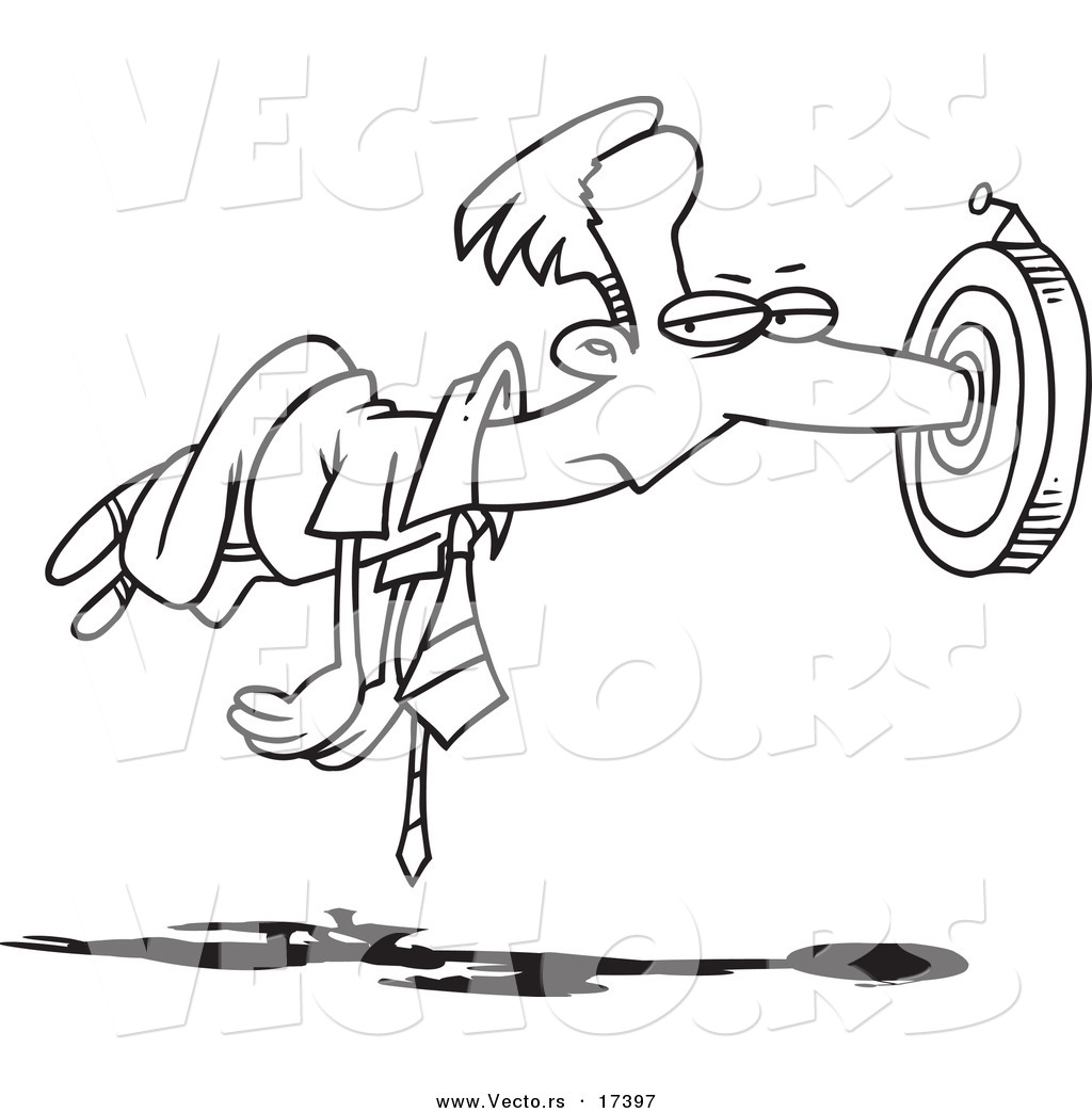 R of a cartoon businessmans nose stuck in a target